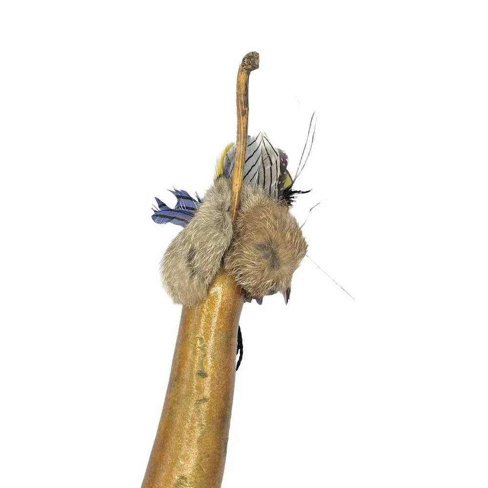 Native American Gourd Spirit Doll Mask Art Feathers Fur Vintage
